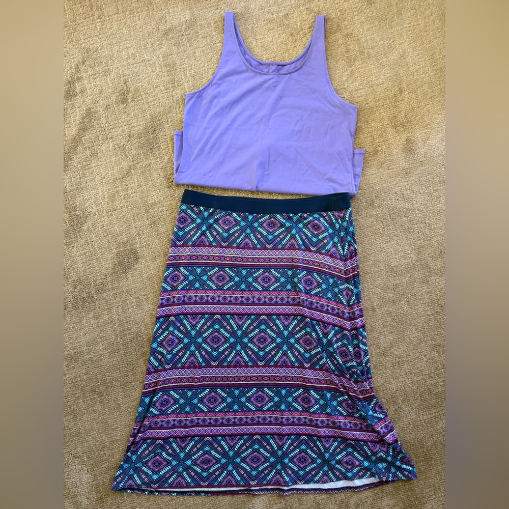 J Jill tank and skirt two piece Lavender & Navy Printed Maxi Skirt size large